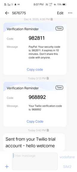 twilio api – screenshot 1