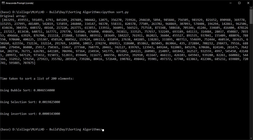 Sorting techniques with time calculation – screenshot 1