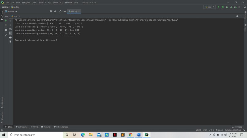 Sorting list – screenshot 1