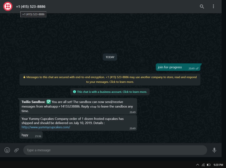 Twilio API for WhatsApp – screenshot 2