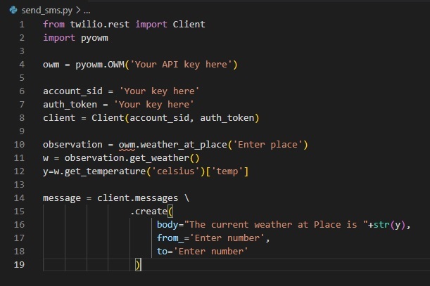 Twilio SMS weather bot – screenshot 1
