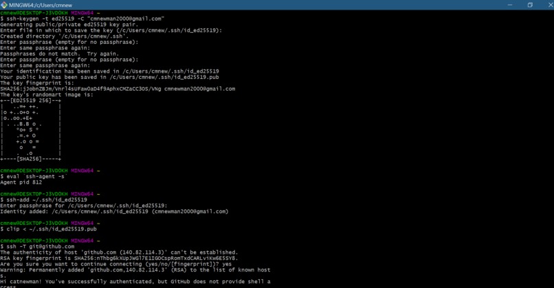 Github SSH key Creation – screenshot 1