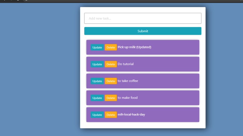 Todo list application – screenshot 1