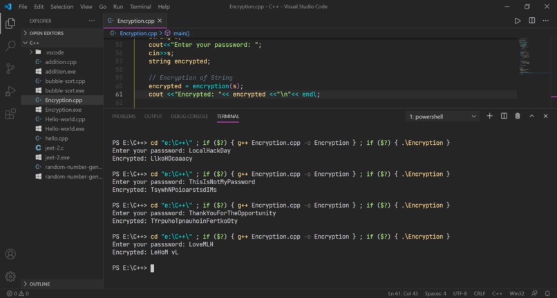 Encryption of password – screenshot 1