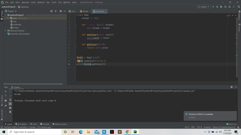 python classes – screenshot 1