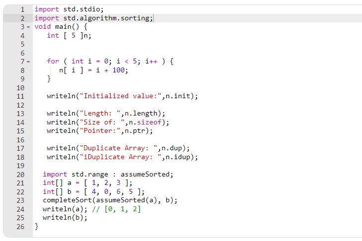 Complete Sorting in D language – screenshot 1
