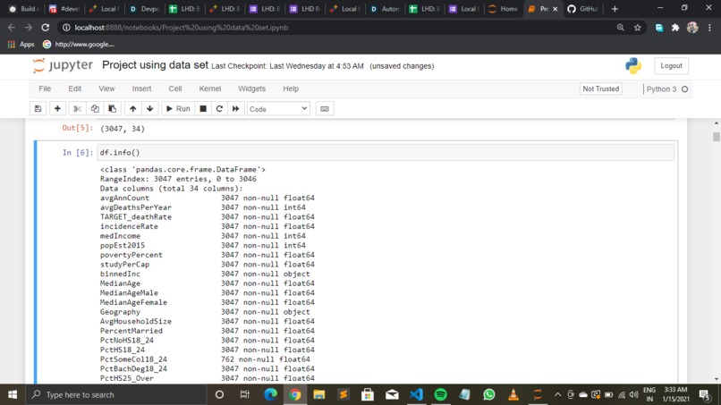 Project Using Data set – screenshot 2