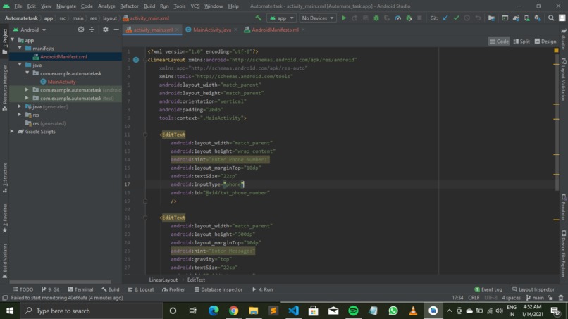 Tutorial followed project – screenshot 1