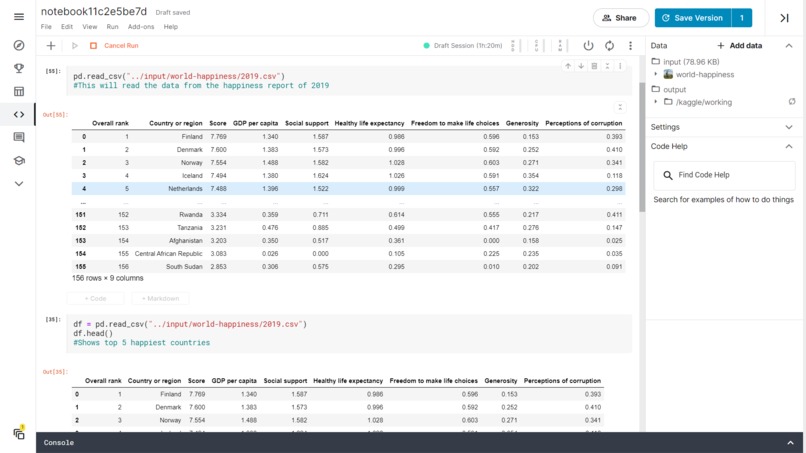 Analysing World Happiness report – screenshot 1