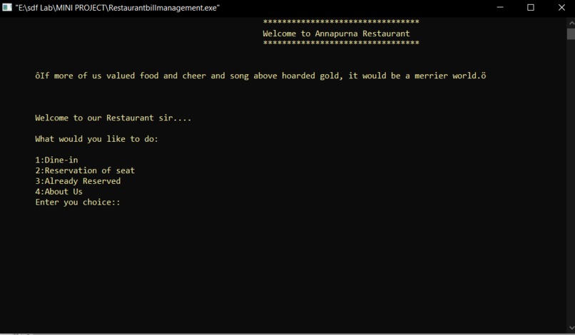 Restaurant bill Management System – screenshot 1