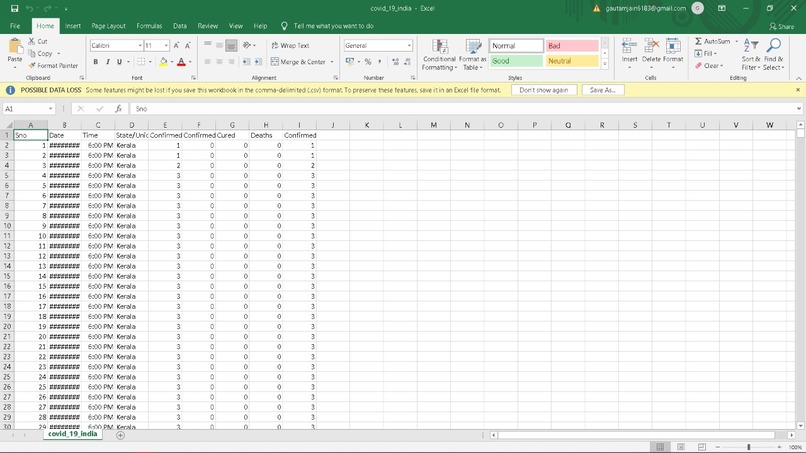 data set – screenshot 1