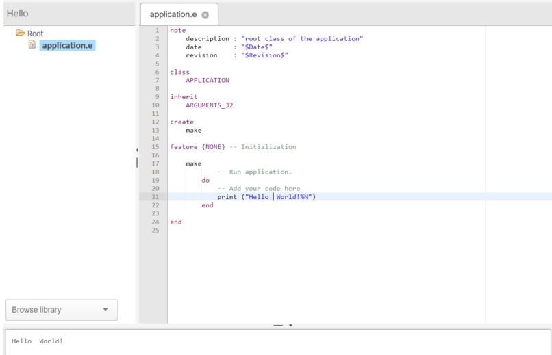 Hello world! in eiffel language – screenshot 1