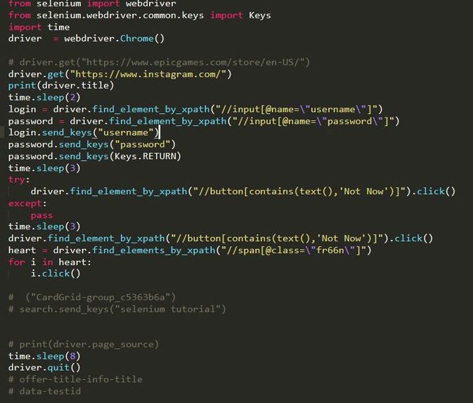 instabot using selenium – screenshot 1