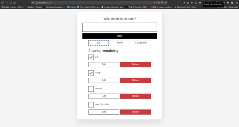 Todo list project following tutorial – screenshot 1