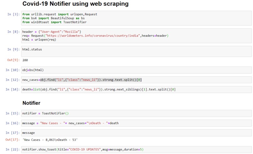 WebScraping for Covid-19 Notifications – screenshot 2