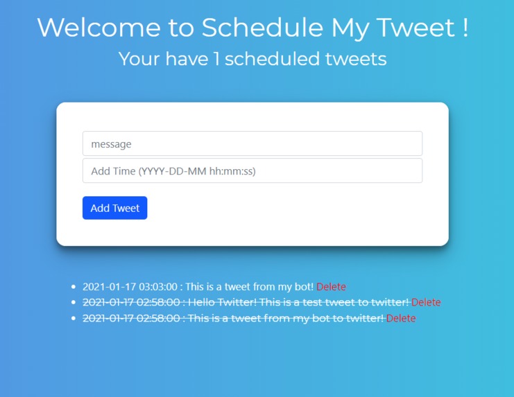 Demo of tweet scheduler – screenshot 1
