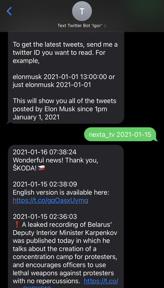 SMS Twitter Bot 'Igor' – screenshot 3