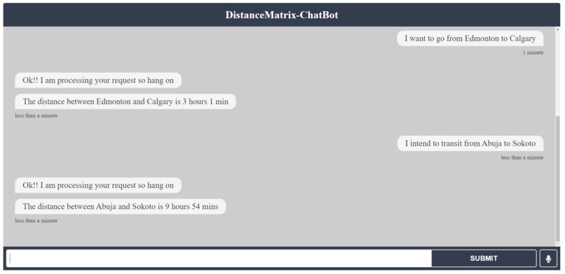 Distance Matrix ChatBot – screenshot 2