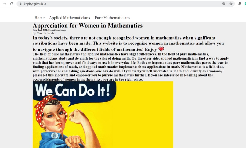 Appreciation for Women in Mathematics – screenshot 2
