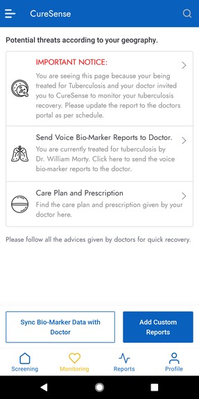 CureSense, voice-biomarker based tuberculosis screening tool – screenshot 4