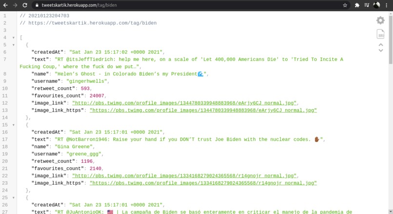 Tweets Aggregation – screenshot 1