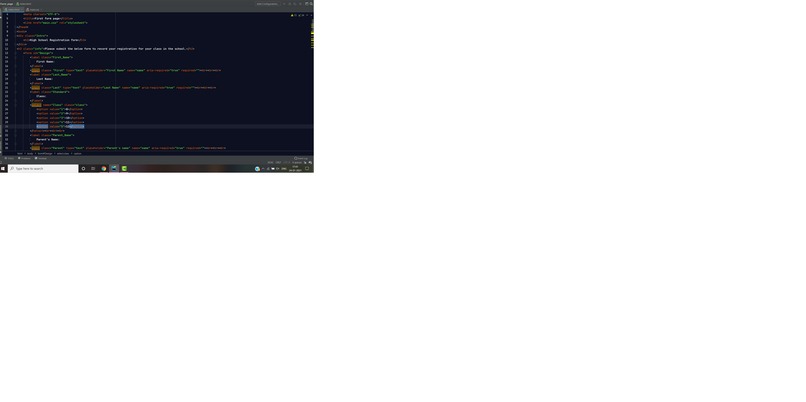 High School registration form – screenshot 1