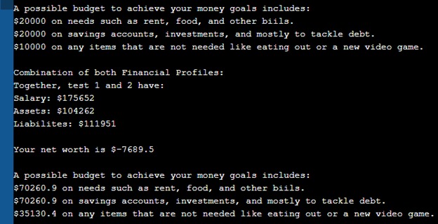 Financial Profile Class – screenshot 3