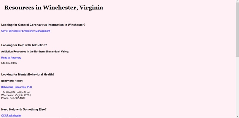 Resources in Winchester, VA – screenshot 2