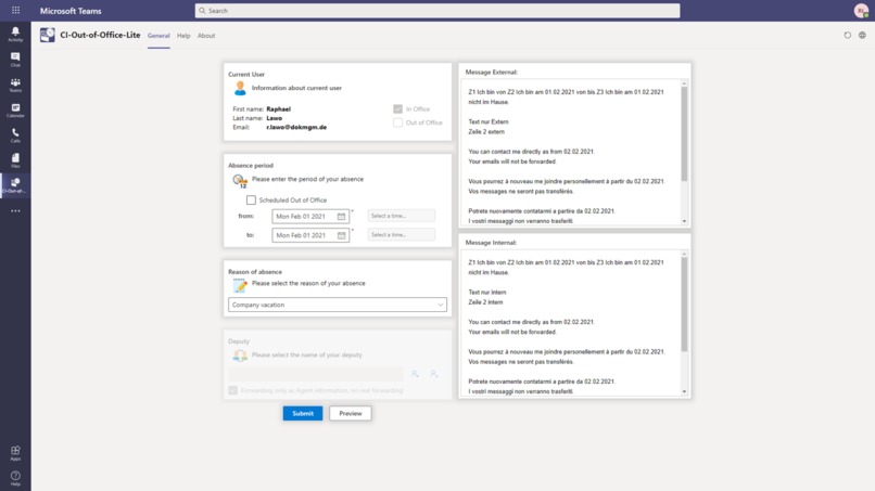 CI-Out-of-Office LITE – screenshot 1