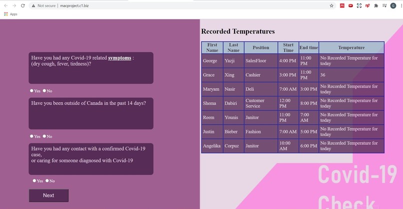 Covid Self-Assessment – screenshot 1