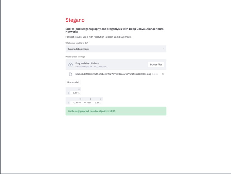 Stegano: end-to-end steganlaysis tool – screenshot 2