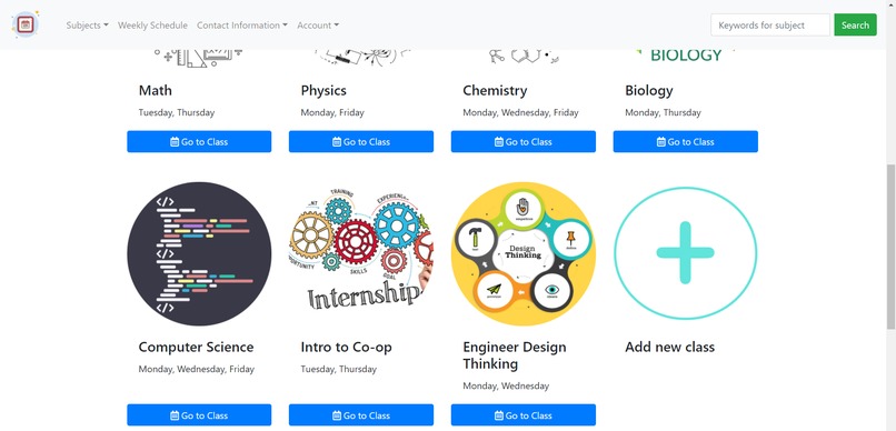 Online class website – screenshot 1