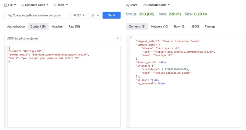 Email Fraud/Cybersecurity Detection API – screenshot 1