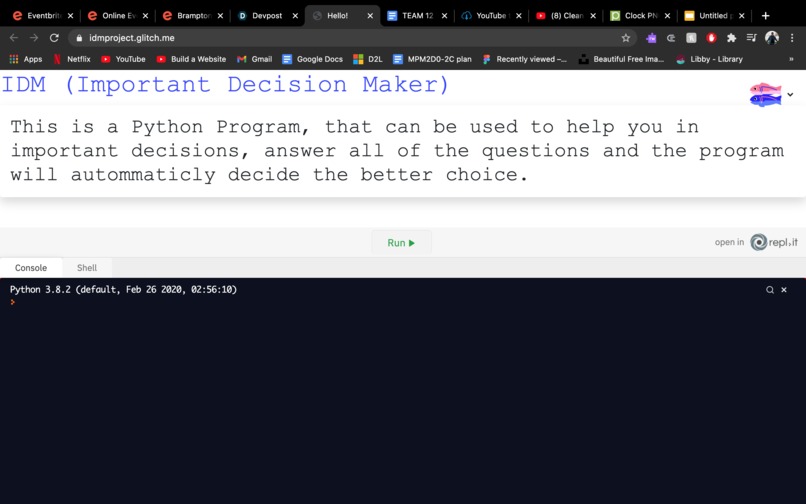 Team 12: IDM (Important decision Making) – screenshot 1