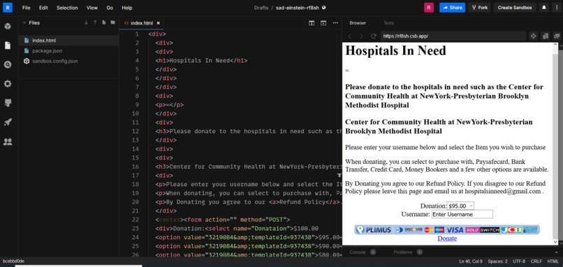 Donation website – screenshot 1