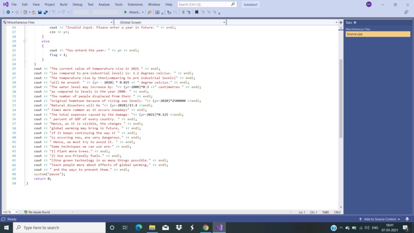 Global Warming effects predictor  – screenshot 2