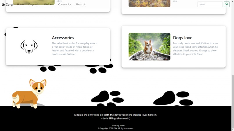 CORGI WEBSITE – screenshot 1