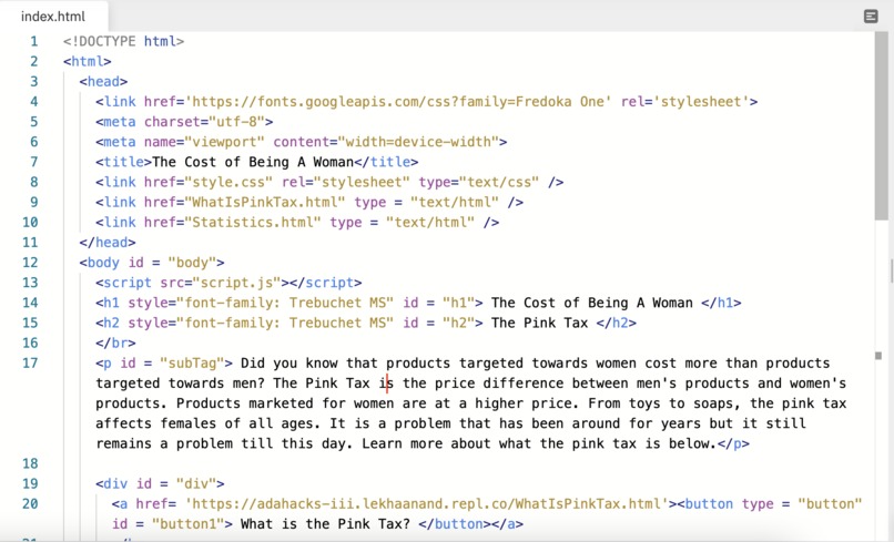 Team 25 - The Cost of Being a Woman – screenshot 3
