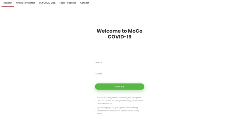 MoCo COVID-19 Informative Web & Email App – screenshot 1
