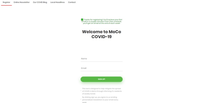 MoCo COVID-19 Informative Web & Email App – screenshot 2