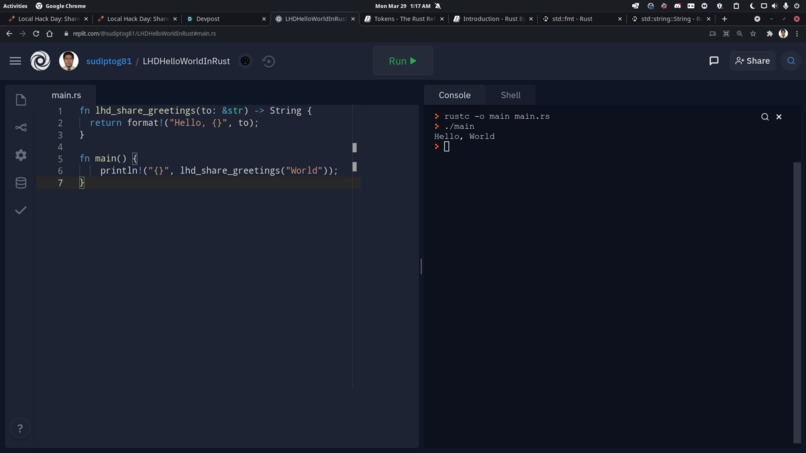 Hello, World in Rust – screenshot 1
