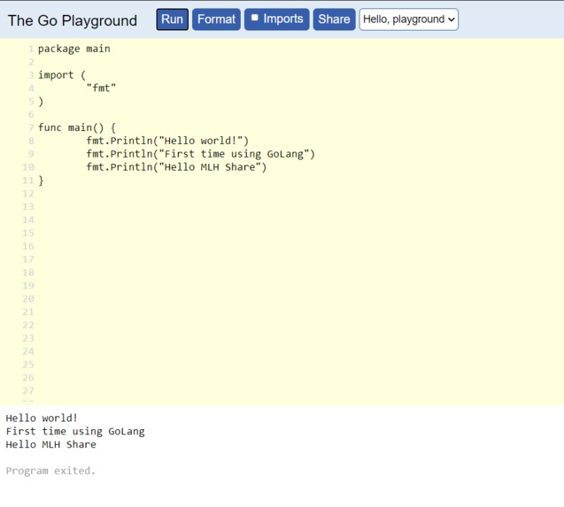 Hello World in Go Lang – screenshot 1