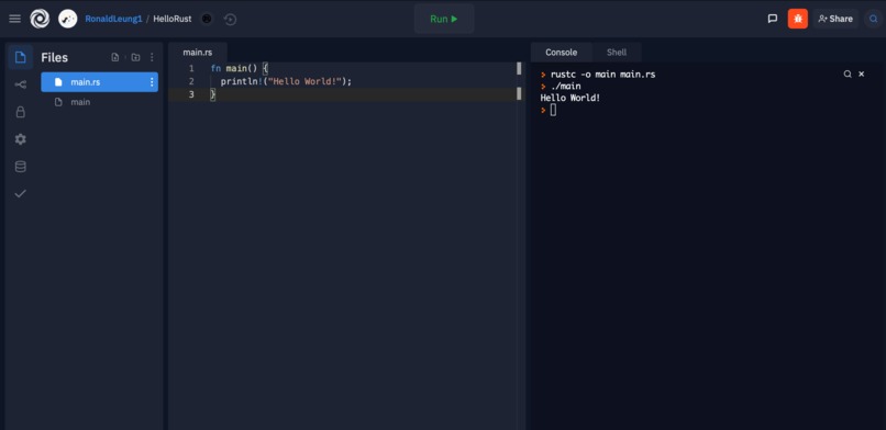 Hello, World in Rust – screenshot 1