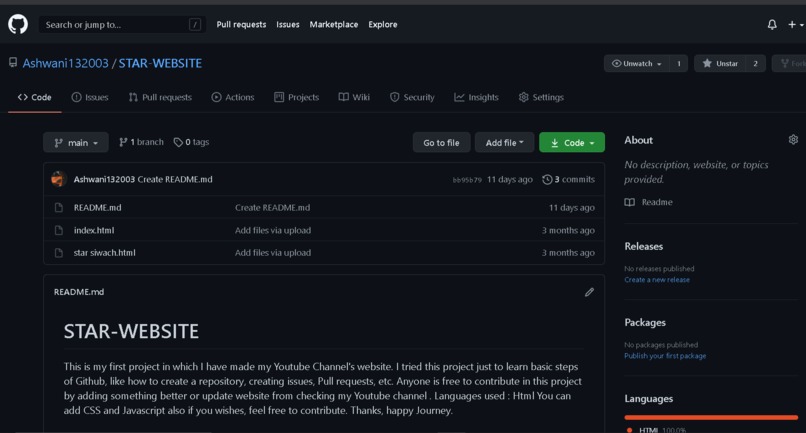 Setup a project in Github – screenshot 1