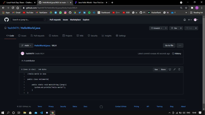 Hello World in java – screenshot 1