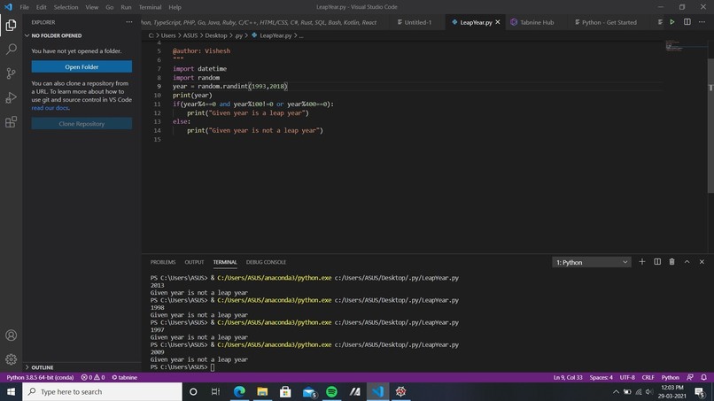 Using Tabnine – screenshot 1