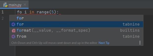 Checking out Tabnine – screenshot 1