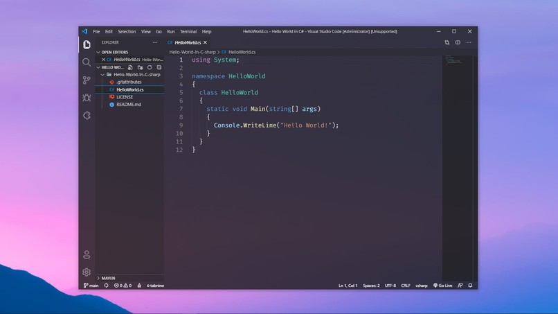 Hello World In C# – screenshot 1