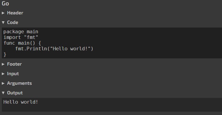 Hello world! in go – screenshot 1