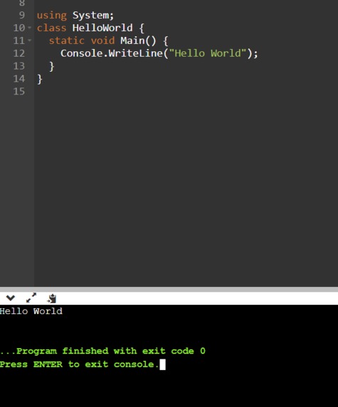 Hello world in c# – screenshot 1
